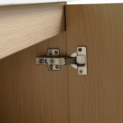 Meuble-lavabo autoportant de 122 cm (119 cm) avec 3 portes d'armoire à fermeture amortie, contreplaqué, chêne des dunes (emballage démonté) - Lavabo non inclus