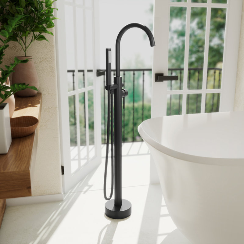 Havana Bathroom Tub Filler with Handshower, Matte Black