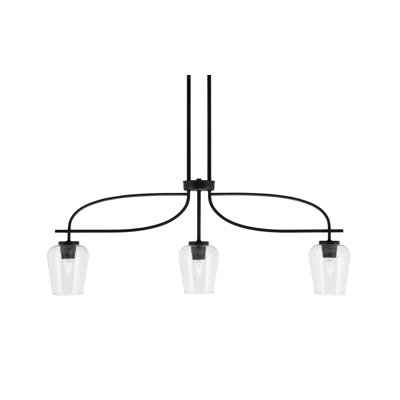 Asly Cavella 3 Light Island Light Shown In Matte Black Finish With 5" Clear Bubble Glass