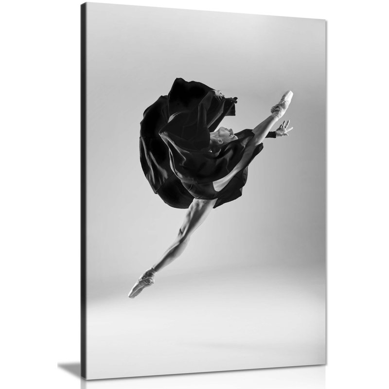 Leaping Ballerina In Black Dress - Wrapped Canvas Print, 76cm H x 51cm W