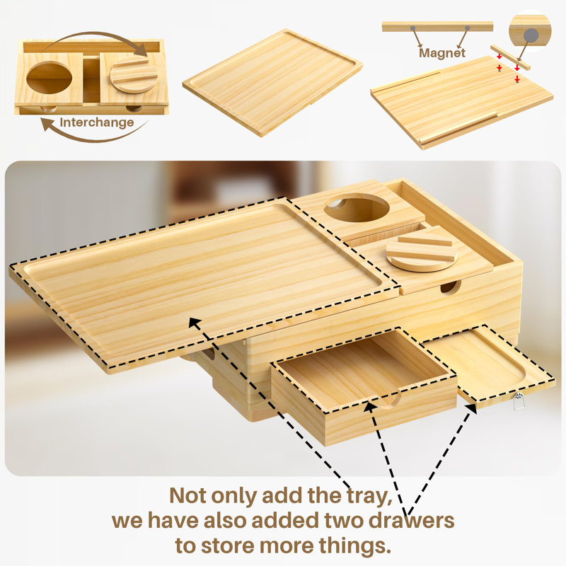 Plateau en bois avec accoudoirs pour canapé