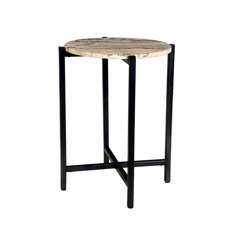Table d'appoint en marbre, H 21 po x l 17 po x P 17 po, Brun, Noir