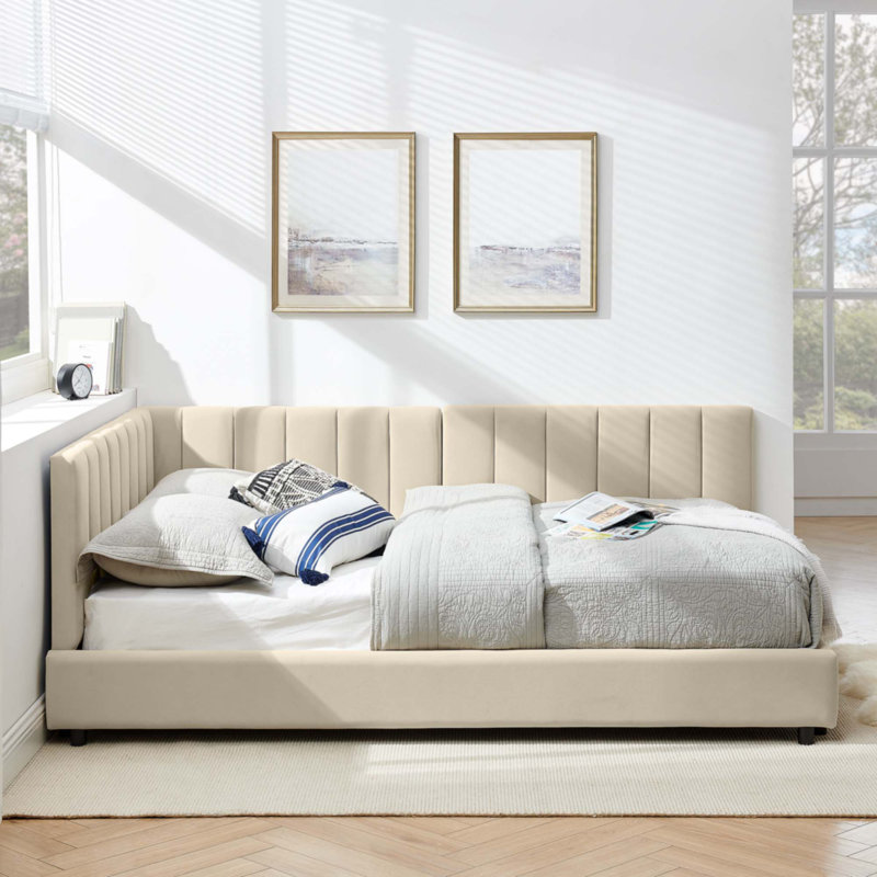 Full Size Upholstered Tufted Bed Frame, Beige