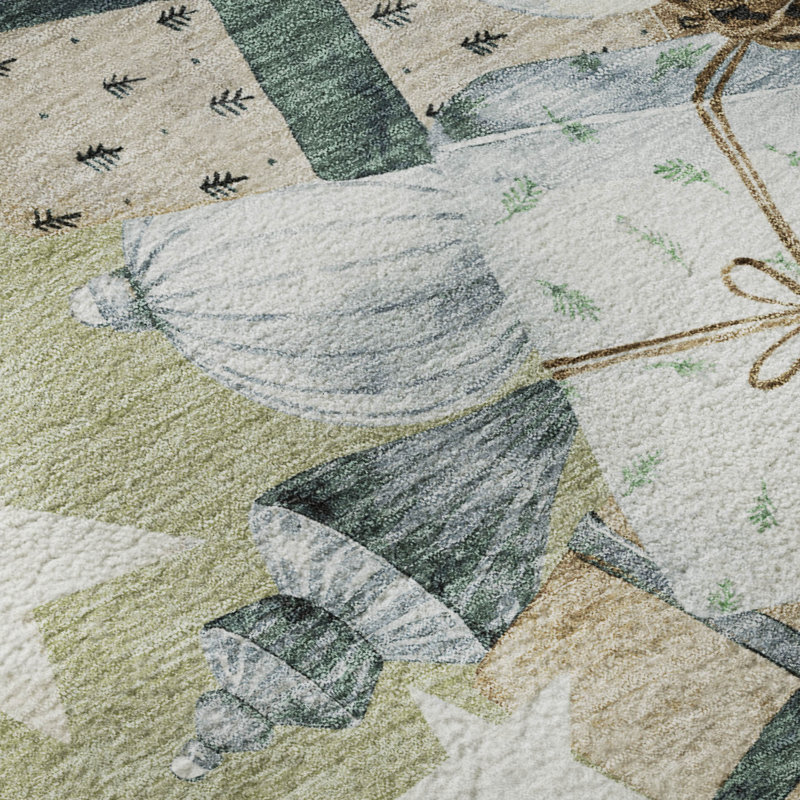 Premium Machine Washable Castillon AMF1825 Stars and Presents Holiday Rug, Rectangle 8' x 10'