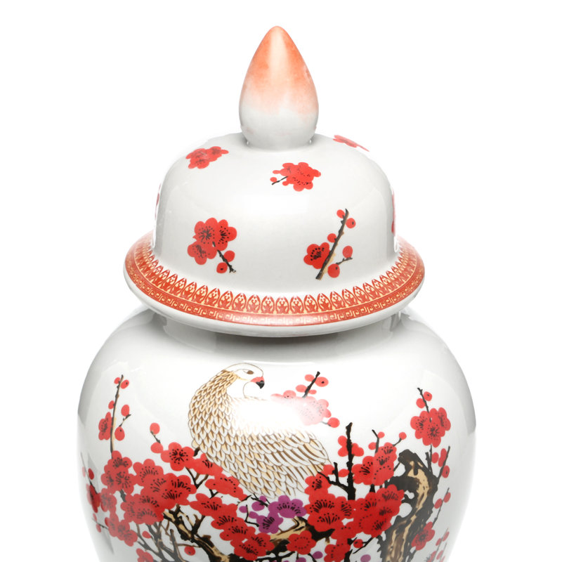 Timeless Chinese Temple Jar, White Cherry Blossom, 18"