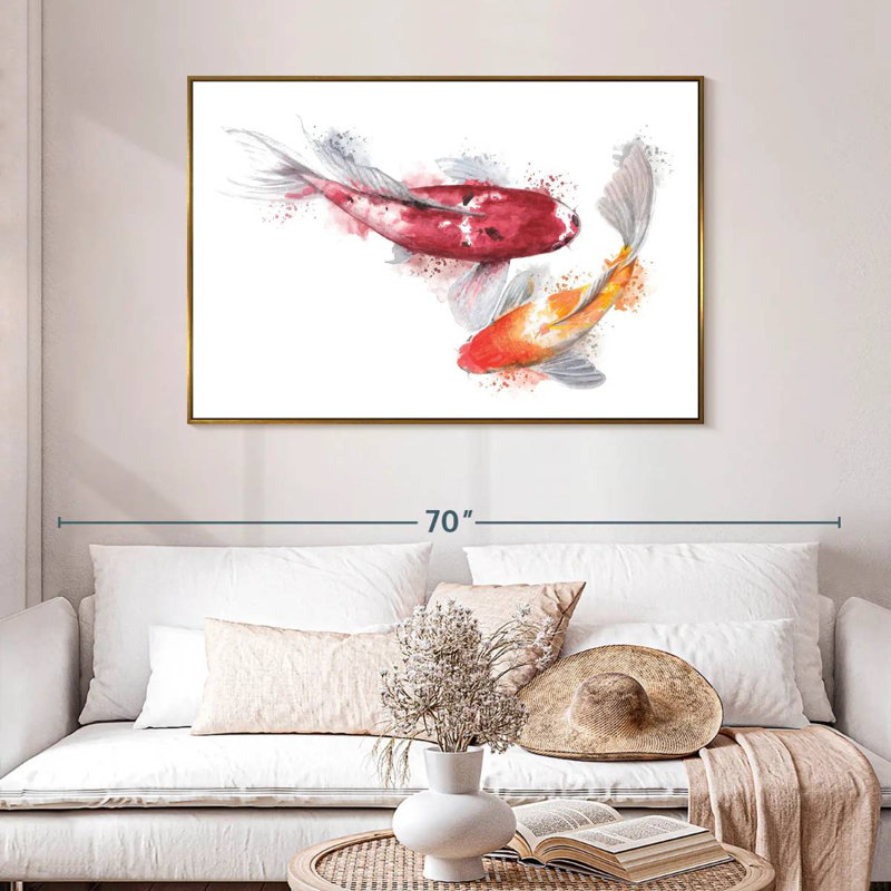 Paire de poissons Koi, 46 po x 31 po, Cadre flottant doré