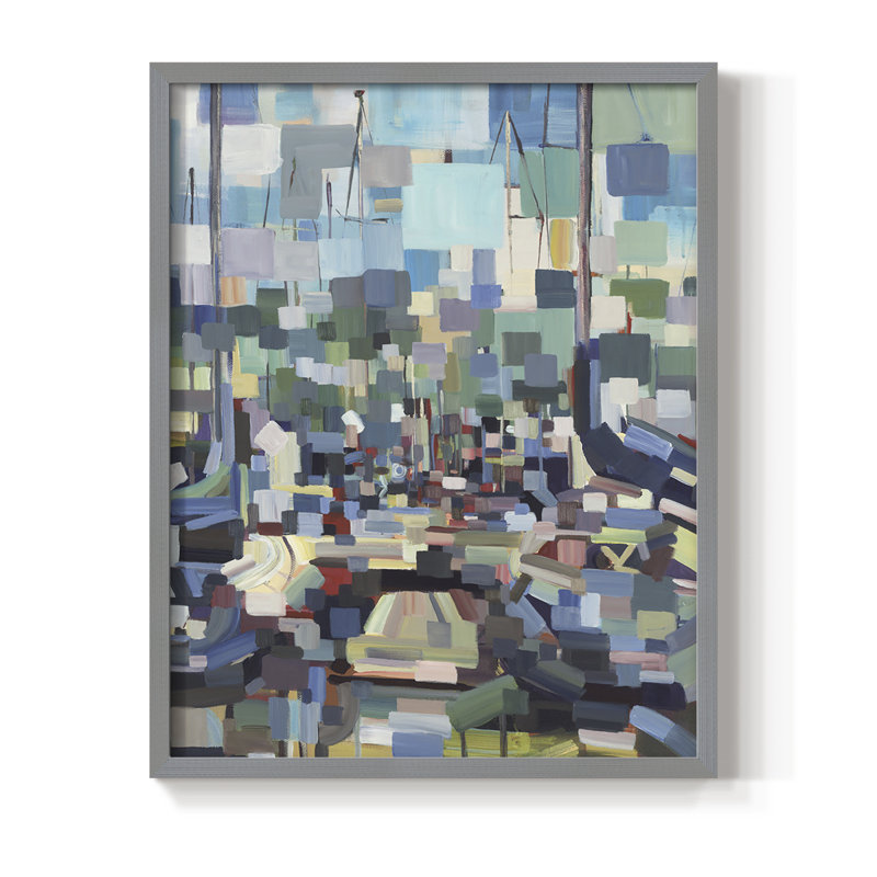 «Morning Bateaux I», reproduction encadrée - bois massif, H 11 po x l 9 po, Gris