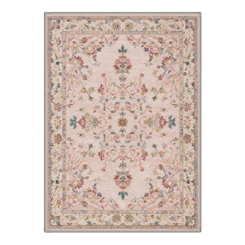 Abadou Vintage Floral Dusty Pink Machine Washable Area Rug with Non-Slip Backing, Rectangle 9' x 12'