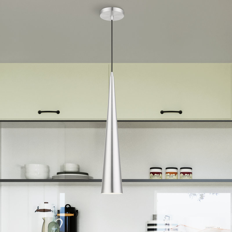 Luminaire suspendu conique unique à 3 lumières Hillerod, Aluminium brossé / chrome poli, Aluminium brossé / blanc brillant