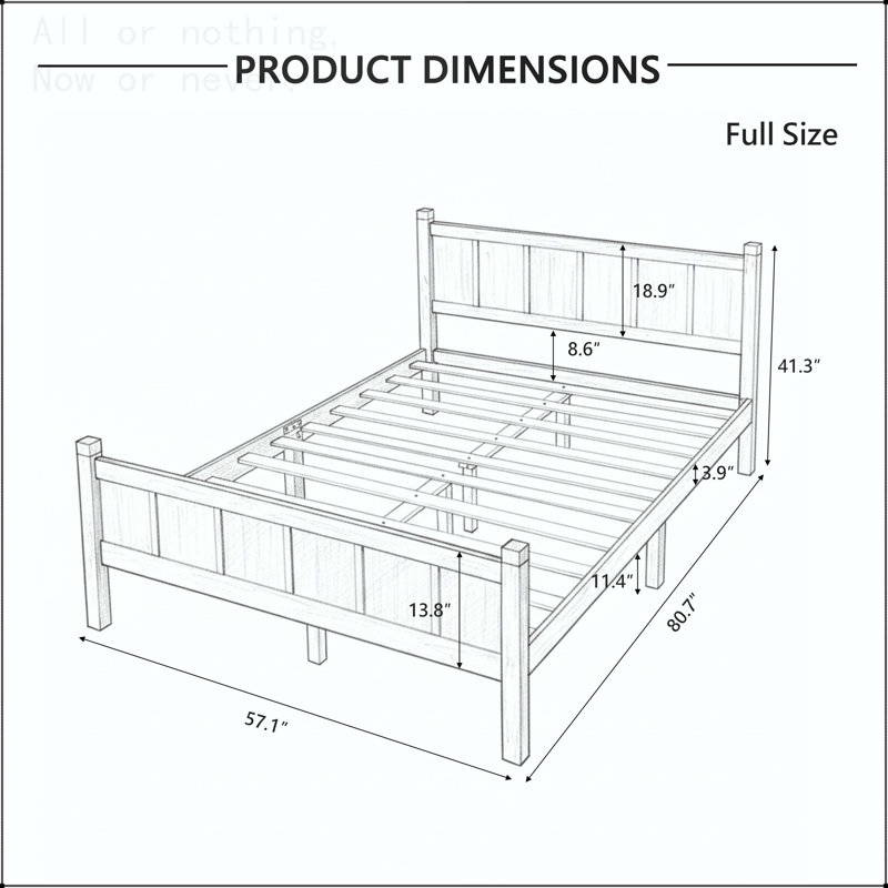 Twin Size Flat Panel Bed with Shaker and Farmhouse Style Design, Full, Walnut
