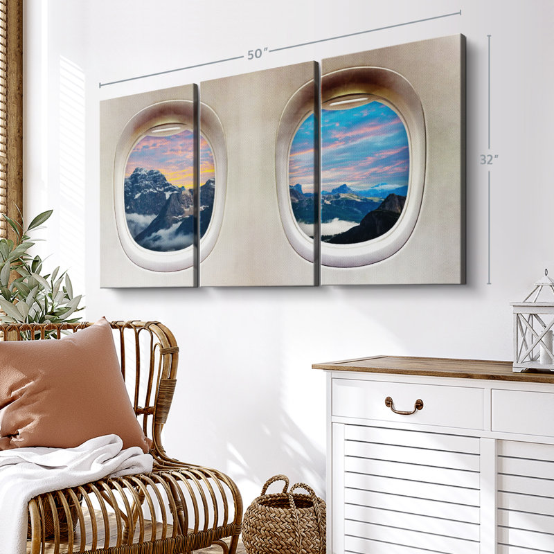 " Transcontinental Airplane Windows Canvas Print " 3 - Pieces, 32" H x 50" W x 1.25" D