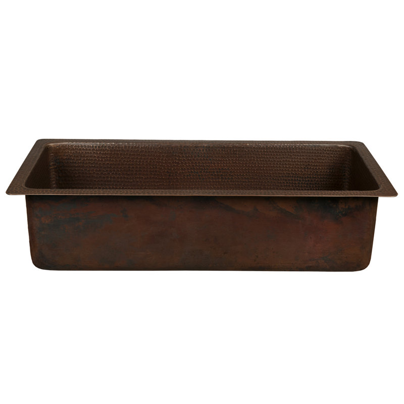 28" Rectangle Hammered Copper Bar/Prep Sink with 3.5" Drain Opening