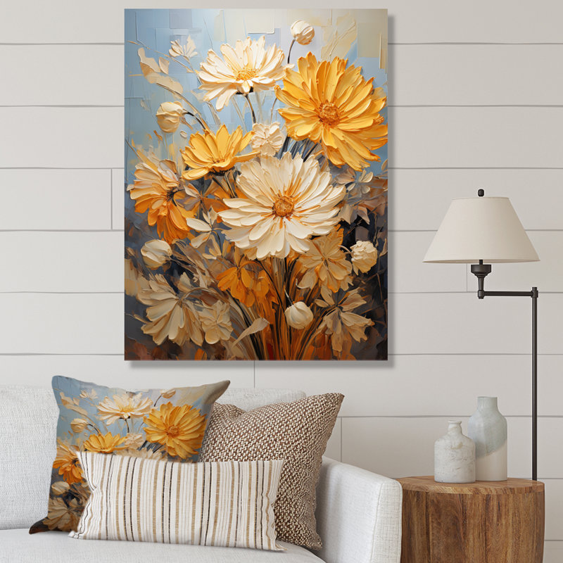 Yovanna Chrysanthemums Autumn Gold Patchwork II, H 40 po x l 30 po x P 1,5 po, Toile tendue
