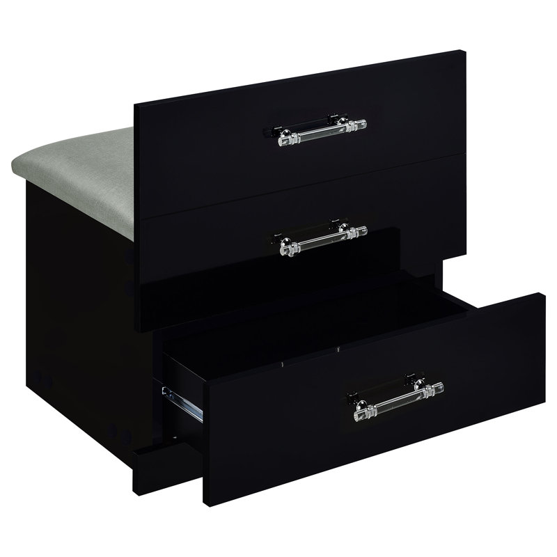 Aurianne 3-Drawer Makeup Vanity & Stool Set, Black