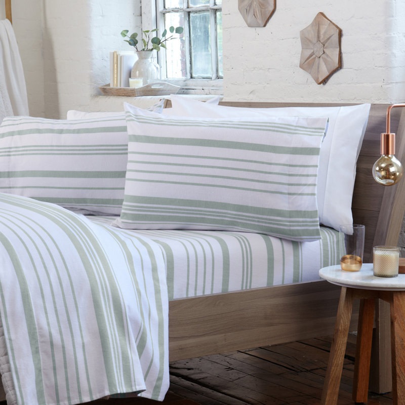 100% Cotton Heavy Flannel Sheet Set, Queen Sheet Set with 2 Pillowcases, Soft Gray Striped