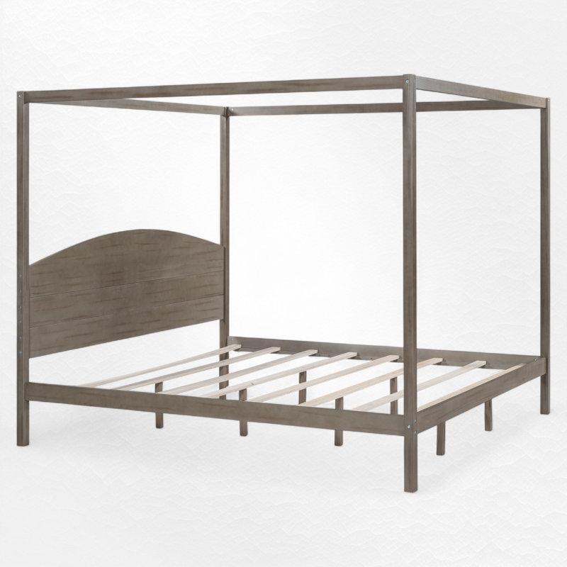 King Size Wood Canopy Bed, Brown