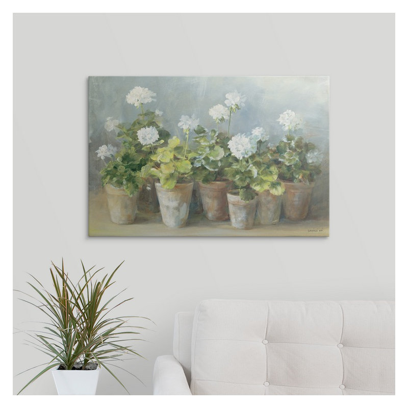Hanli «White Geraniums» Danhui Nai, reproduction d'art, Cadre noir, H 20 po x l 26 po x P 1 po