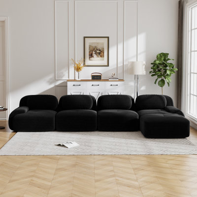 Canapé en forme de L à 4 places Boneless 32d Haute résilience Éponge Design anti-dérapant Conception de méridienne Accoudoirs courbés extra-larges Combinaison multi-libre Aucun assemblage pour les études
