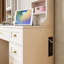 Meuble-lavabo blanc 41,4 po avec éclairage réglable, 5 tiroirs, 4 armoires, station de charge, tabouret rembourré et extérieur rétro - configuration idéale pour une chambre à coucher