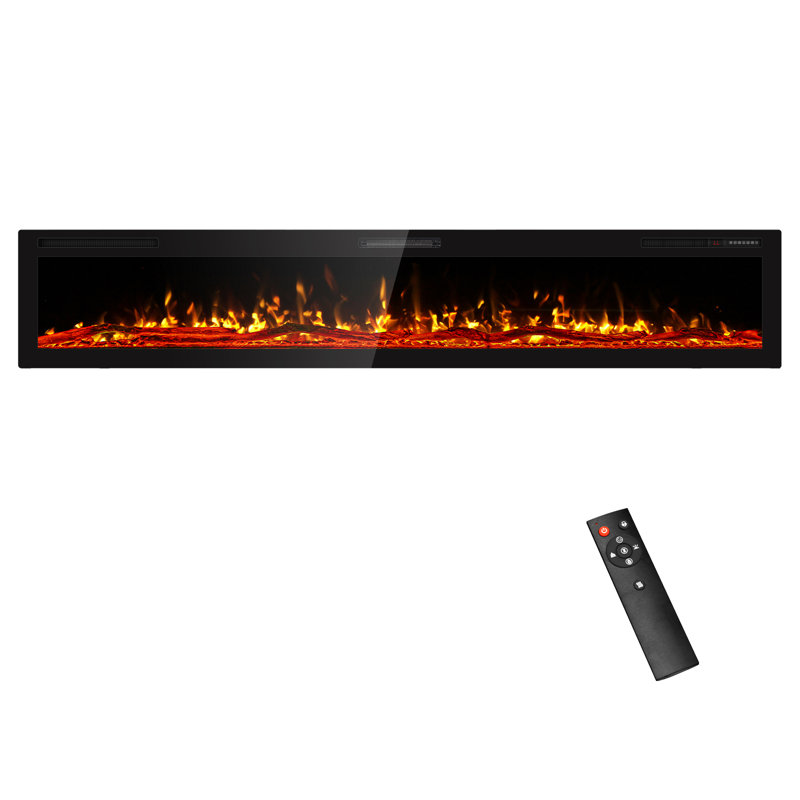 Recessed or Wall Mounted Electric Fireplace, Logs & Crystals, Remote Control,Remote Control, Timer, Dimmer, 12 Flame Colors, 750/1500W, Narrow Bezel