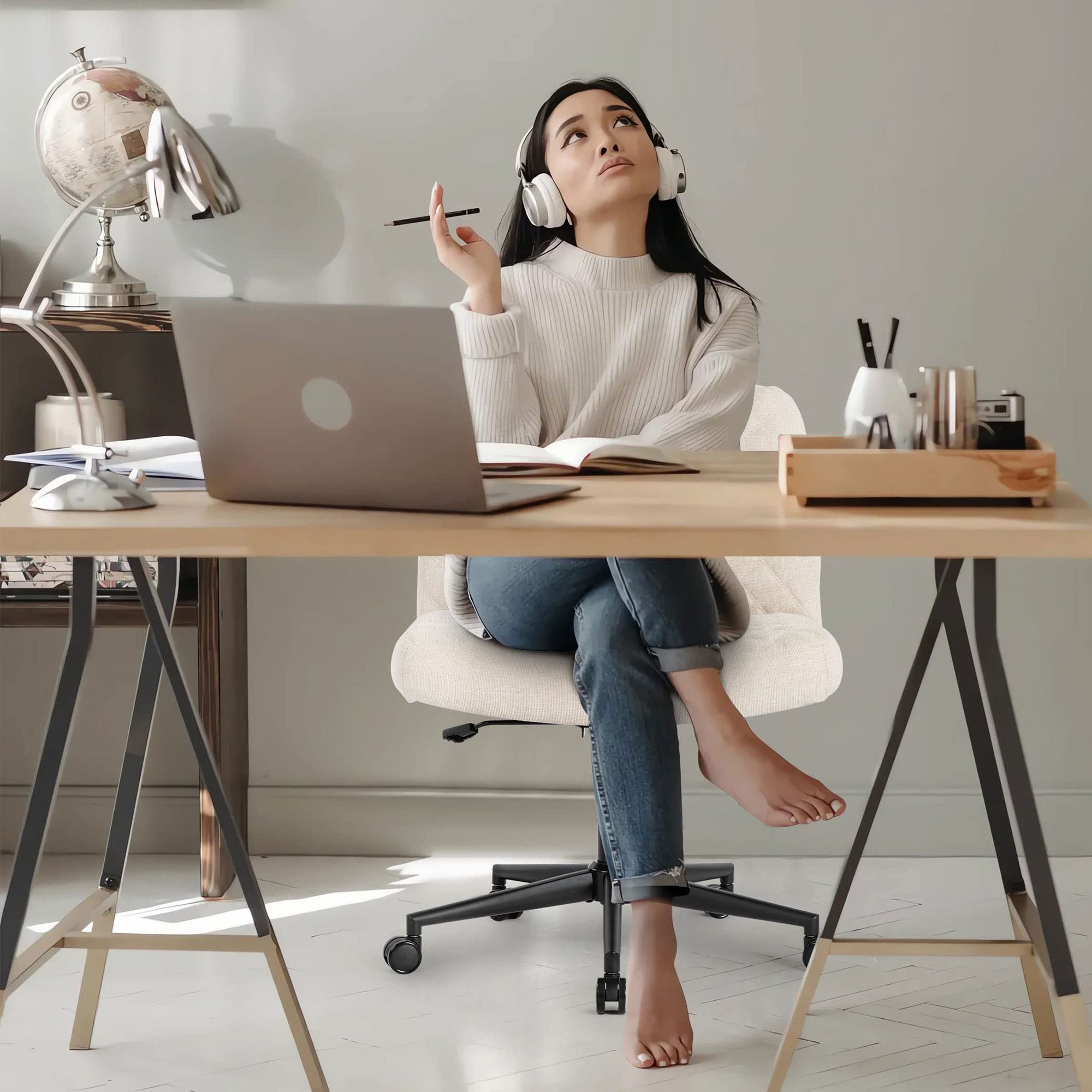 Ebern Designs Armless Fabric Office Desk Chair,Modern Home Office Chair ...