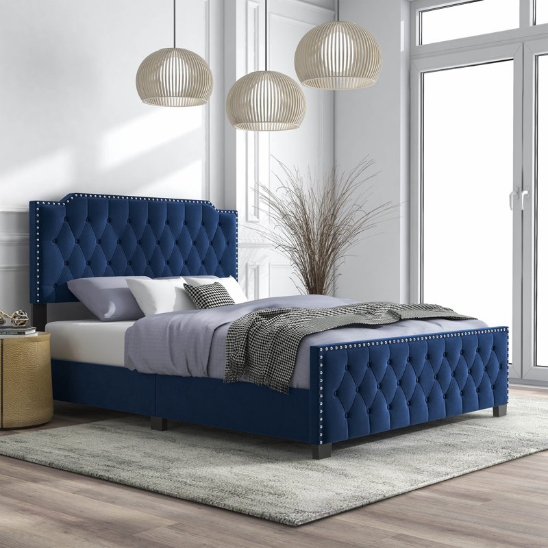 Lit tapissier Geikeline, Double, Bleu marine