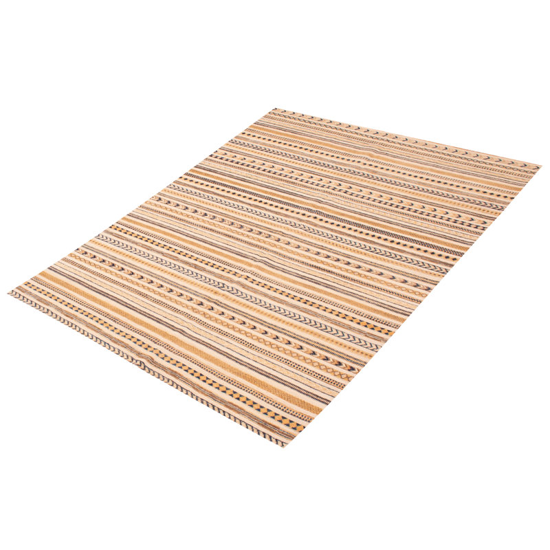 Tapis ivoire en laine noué à la main à motif rectangulaire rayé 5 pi 5 po x 8 pi Alibay