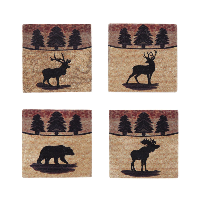 Rustic Bear Animal Print Rustic Lodge 4 Piece Coaster
