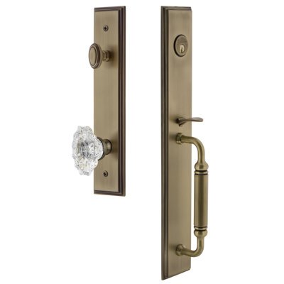 Carré Handleset with Single Cylinder Deadbolt and Biarritz Door Knob and Rosette
