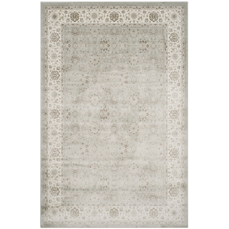 Setser Garden Viscose Oriental Rug in Silver/Cream