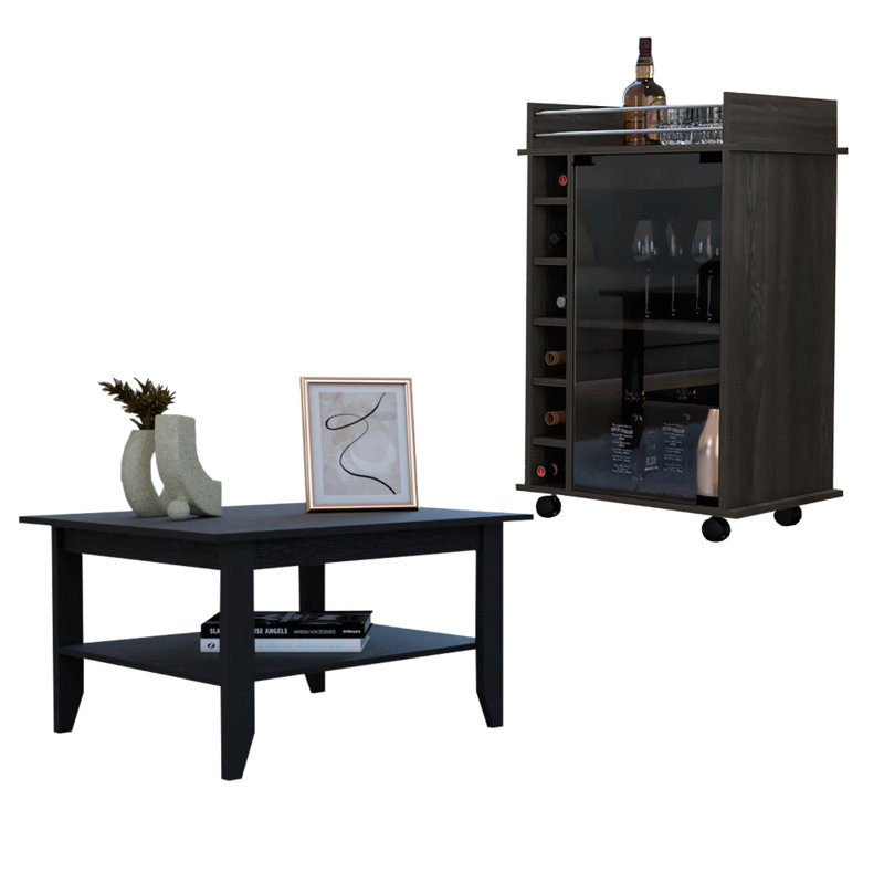 Ensemble de salon 2 pièces à 4 tablettes Cabrillo, table basse, table de bar et armoire de bar