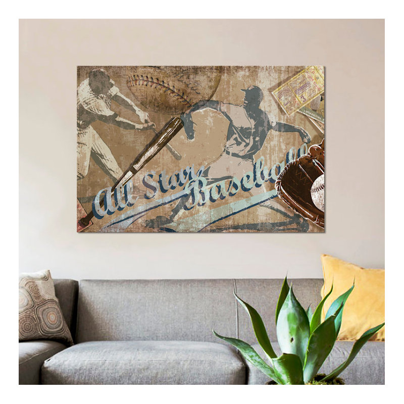 « home run », affiche rétro sur toile tendue, H 18 po x l 26 po x P 1,5 po, Toile encadrée noire, Pas de tapis