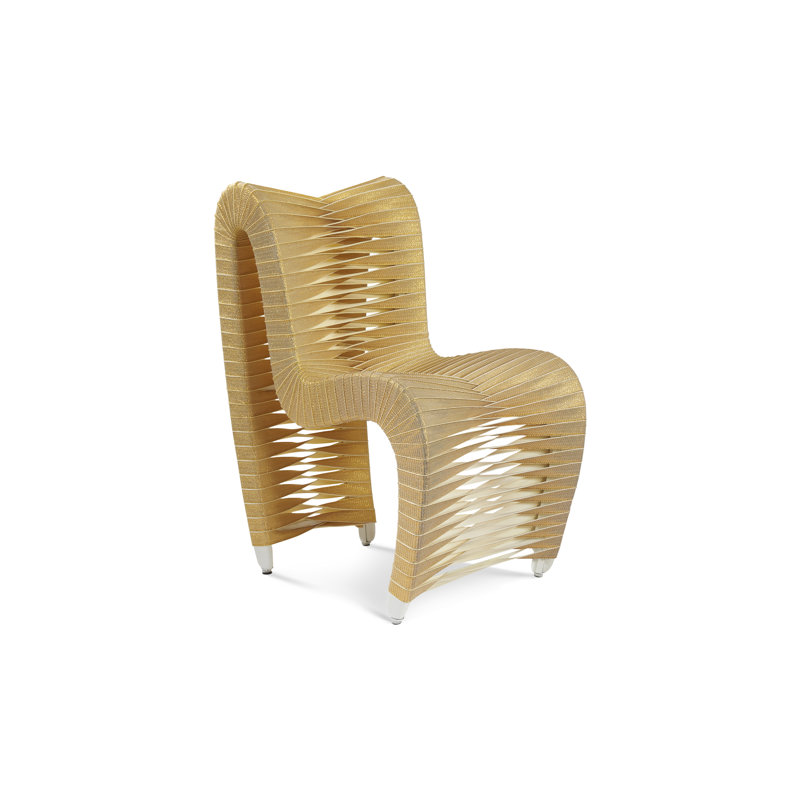 Seat Belt Cotton Upholstered Side Chair, Gold