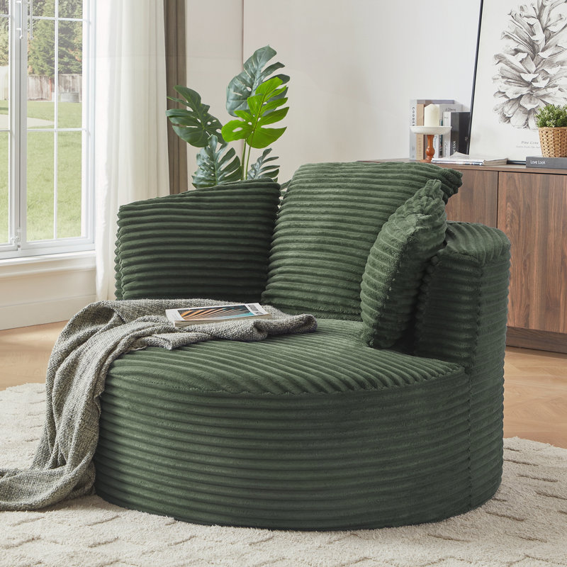 Chaise compressible ronde en velours côtelé avec dossier rembourré, Vert