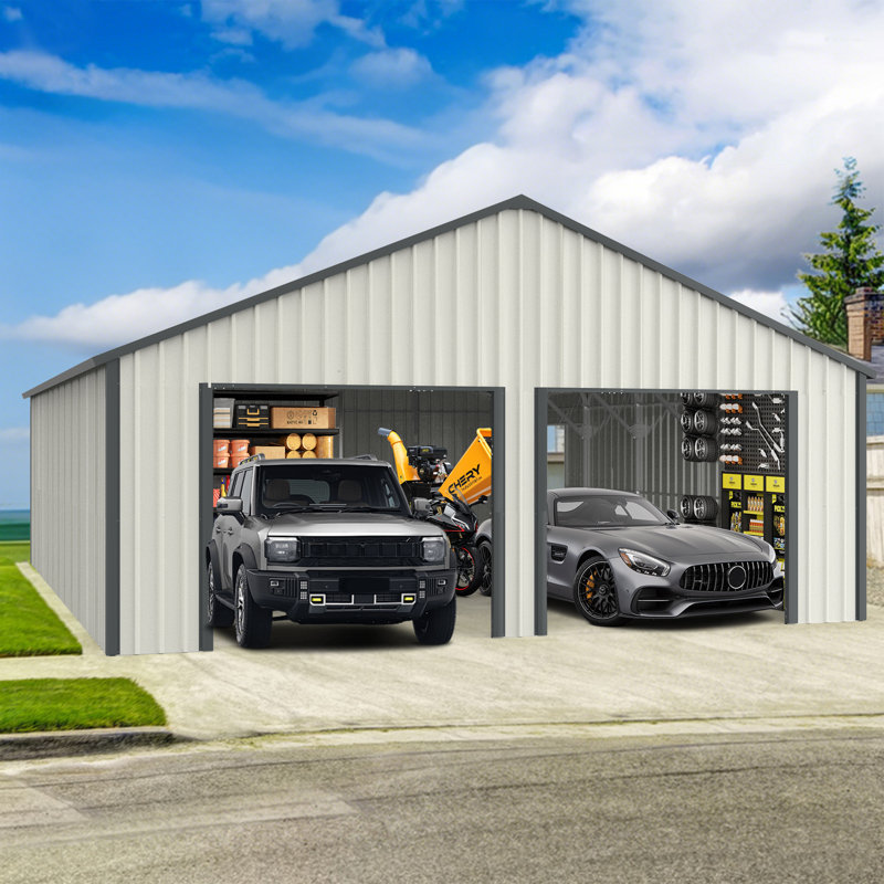 25 ft. W X 33 ft. D Metal Storage Shed Garage Shed, 13 ft. H x 25 ft. W x 33 ft. D
