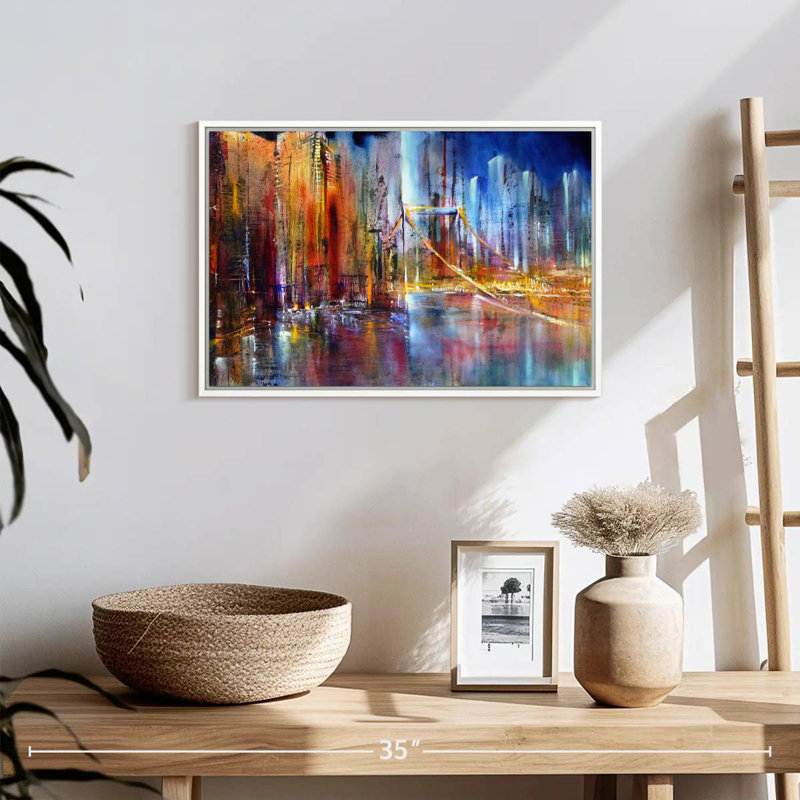 Paysage urbain vibrant, Cadre flottant blanc, 19 po x 13 po