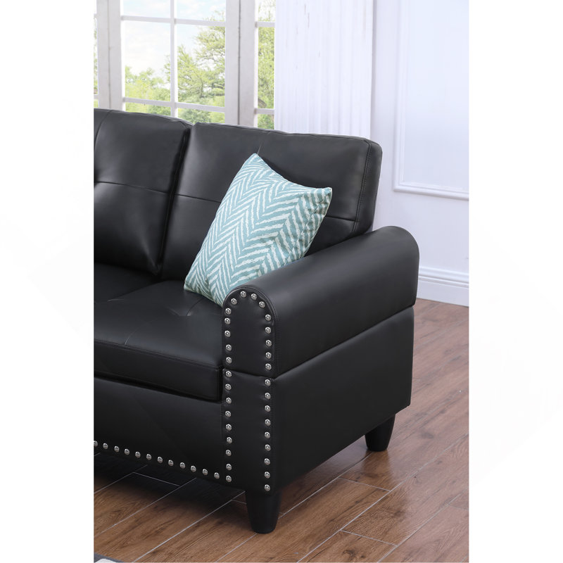 Canapé modulaire en similicuir avec repose-pieds Irine, Noir