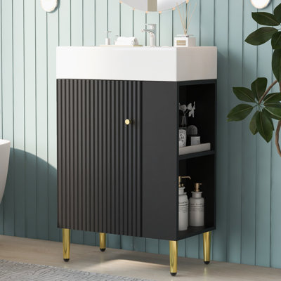 Meuble-lavabo de salle de bain 21,6 po, meuble-lavabo simple en céramique, rangement à droite