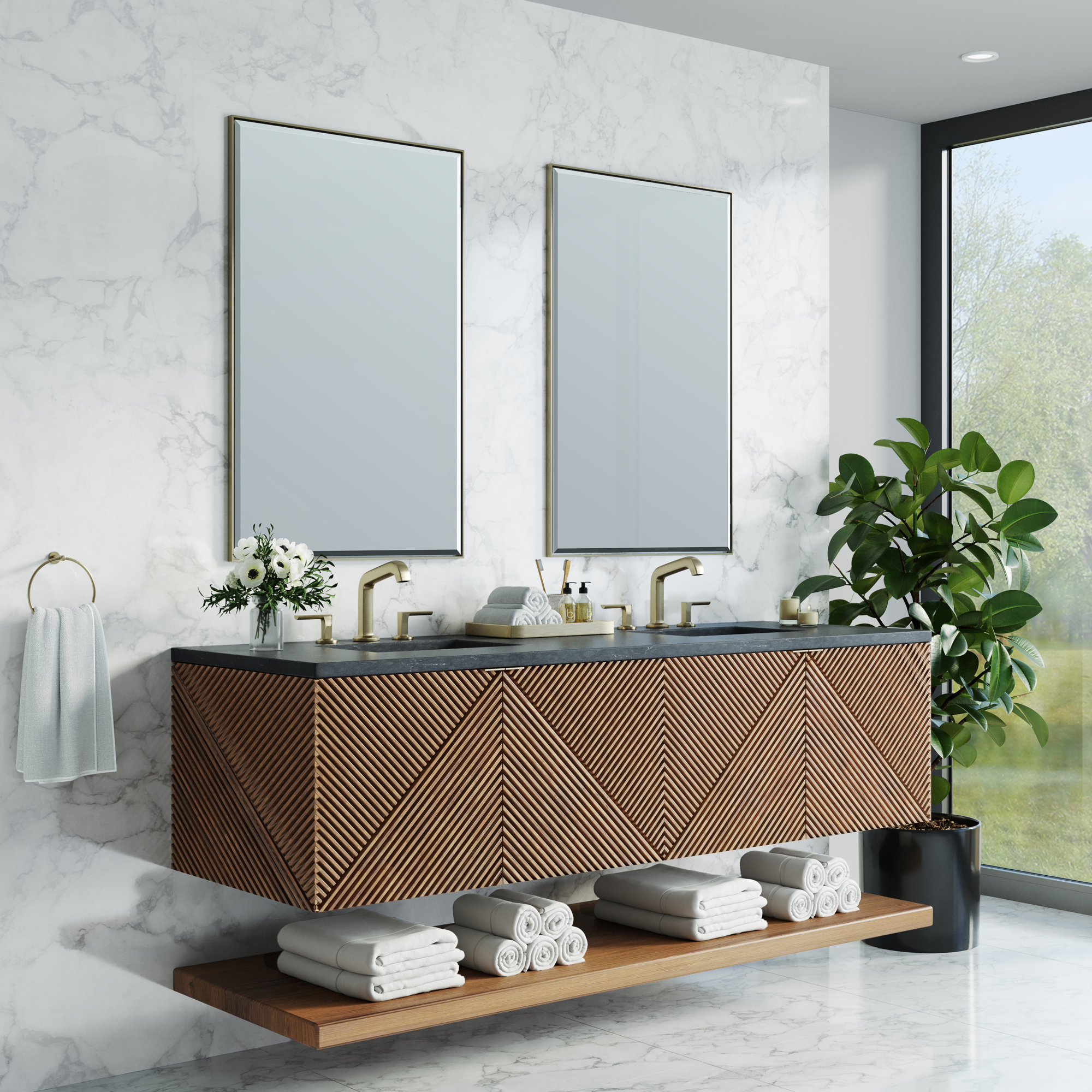 Marcello 72'' Double Bathroom Vanity, 8" Widespread, Charcoal Soapstone