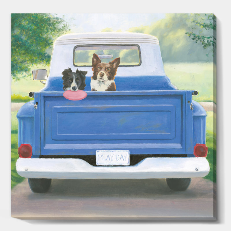 " Dogs Play Day " Painting Print, 46" H x 46" W x 1.5" D