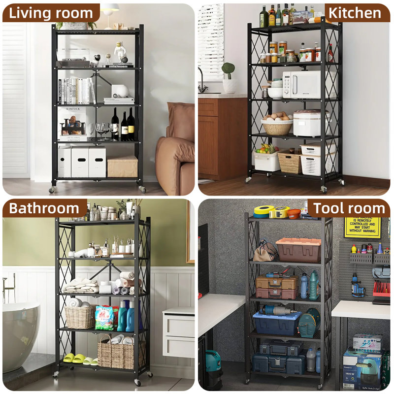 Étagères de rangement, organisateurs de garde-robe et étagères de rangement pliables en métal à 4 tablettes
