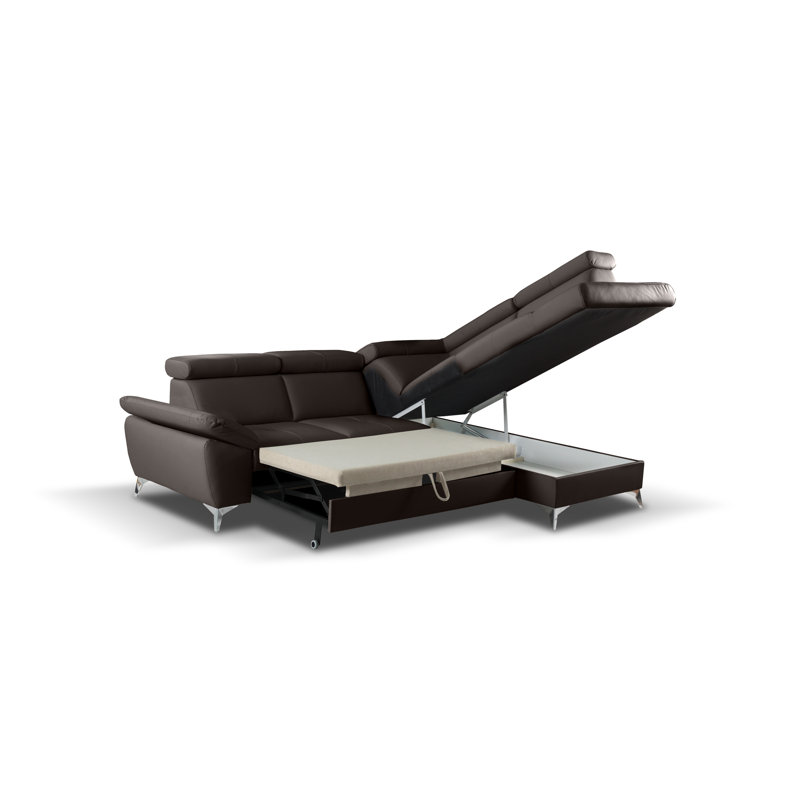 Niagara Genuine Leather Sleeper Corner Sofa with Storage, Adjustable Headrests & Adjustable Armrest, Right Hand Facing