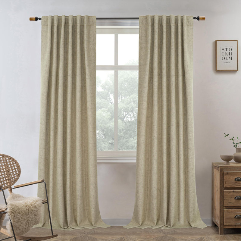 Rideaux occultants 100% naturels Goffredo pour chambre à coucher Double couche Drape Farmhouse, L 52 po x L 84 po, Lin clair