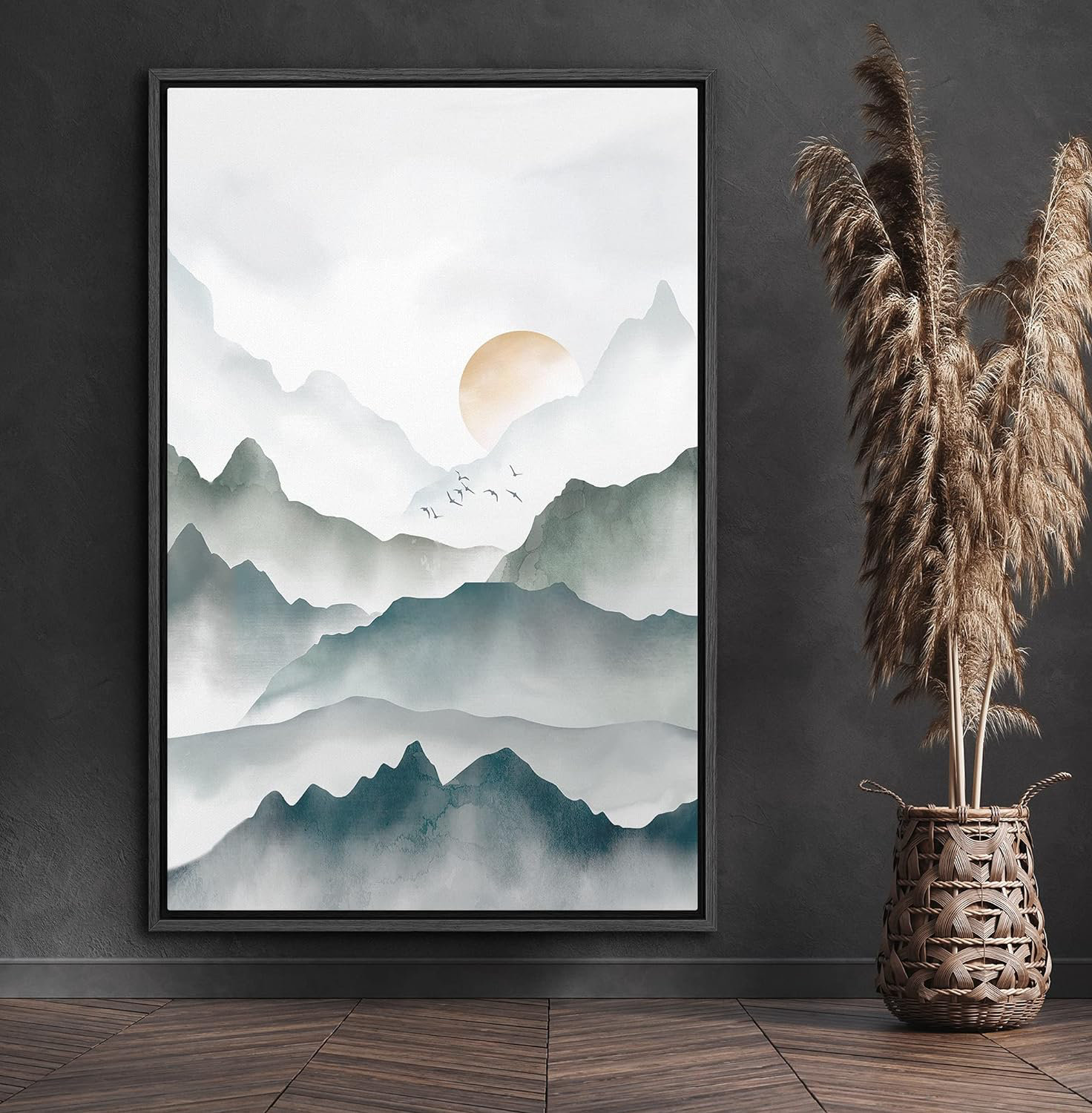 IDEA4WALL Watercolor Mountain Sunrise And Birds Modern Art Wayfair