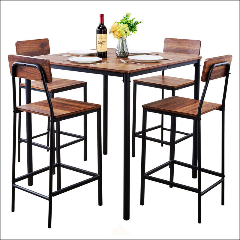 Ensemble table et chaises de bar 5 pièces avec bords arrondis, design gain de place pour le salon, la salle à manger et la cuisine