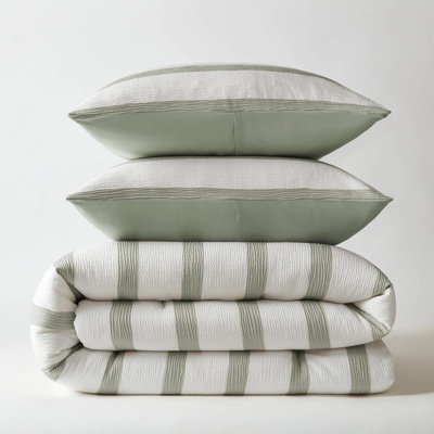 All - Season Dyed Comforter For King/ King Beds In Neutral Tones, Soft Seersucker Like Texture, Microfiber Reverse, Standard, Low Maintenance 3 Piece Striped With Coastal Inspired Interior, Comfort,