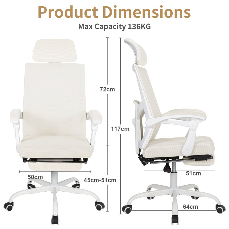 Mesh Office Chair, White, White