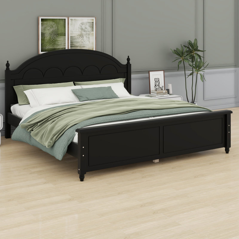 Élégante base de lit en bois avec tête de lit arquée, design classique intemporel, Grand lit, Noir