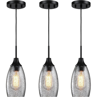3-pack Black Seeded Mini Glass Pendant Light