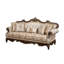 Canapé Hesar, 5 coussins, structure en bois brun cerisier touffeté de style rétro